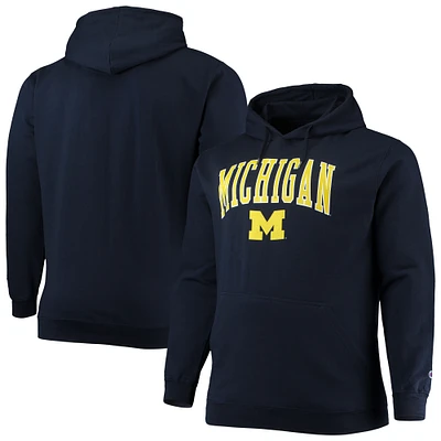 Men's Champion Navy Michigan Wolverines Big & Tall Arch Over Logo Powerblend Pullover Hoodie