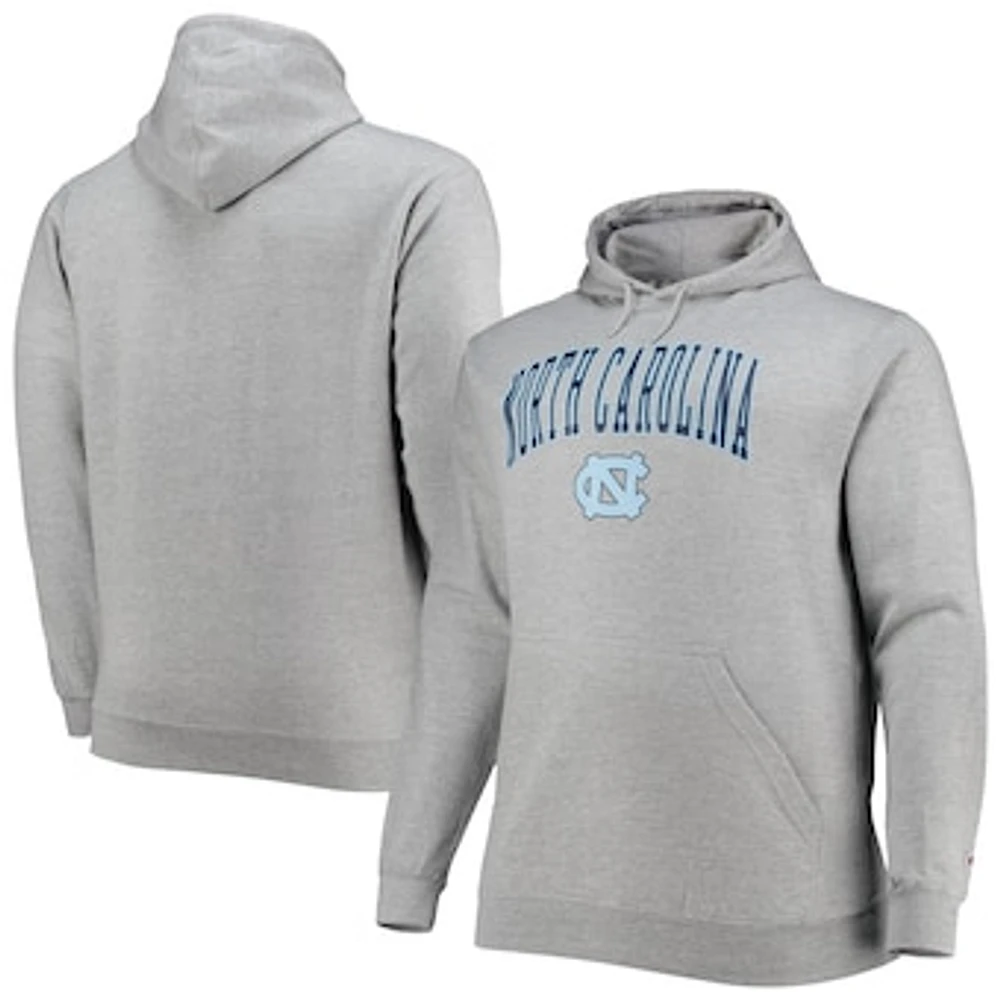 Men's Champion Heather Gray North Carolina Tar Heels Big & Tall Arch Over Logo Powerblend Pullover Hoodie