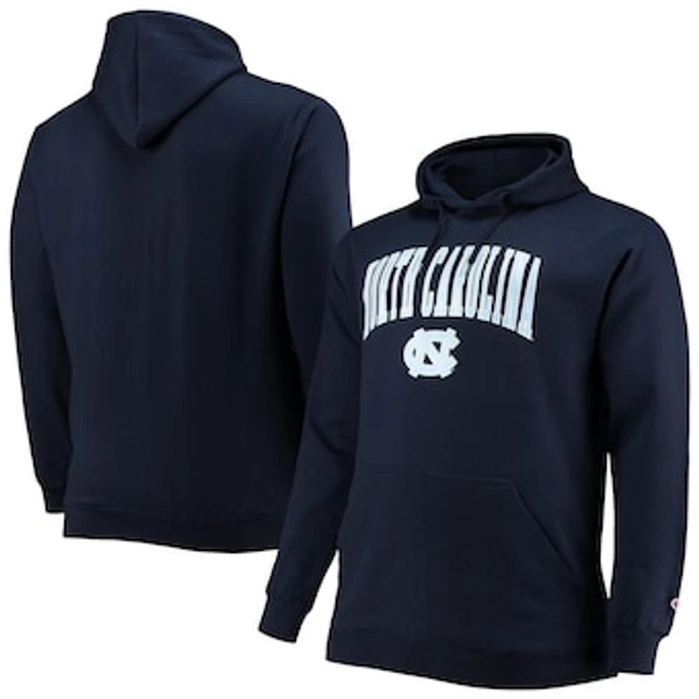 Men's Champion Navy North Carolina Tar Heels Big & Tall Arch Over Logo Powerblend Pullover Hoodie