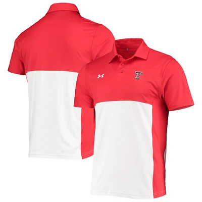 Men's Under Armour Red/White Texas Tech Red Raiders 2022 Blocked Coaches Performance Polo