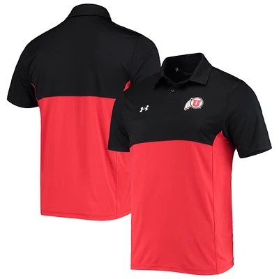 Men's Under Armour Black/Red Utah Utes 2022 Blocked Coaches Performance Polo