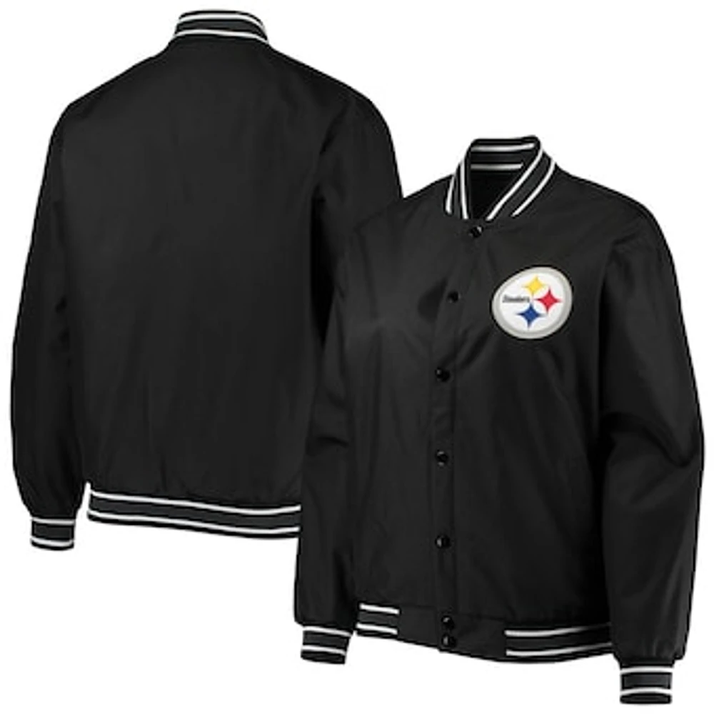 Women's JH Design Black Pittsburgh Steelers Plus Poly Twill Full-Snap Jacket