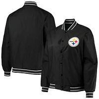 Women's JH Design Black Pittsburgh Steelers Plus Poly Twill Full-Snap Jacket