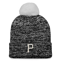 Women's Fanatics Black/White Pittsburgh Pirates Iconic Cuffed Knit Hat with Pom