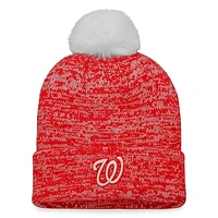 Women's Fanatics Red/White Washington Nationals Iconic Cuffed Knit Hat with Pom