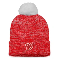 Women's Fanatics Red/White Washington Nationals Iconic Cuffed Knit Hat with Pom
