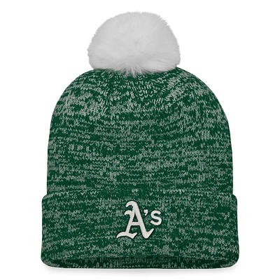 Women's Fanatics Green/White Oakland Athletics Iconic Cuffed Knit Hat with Pom