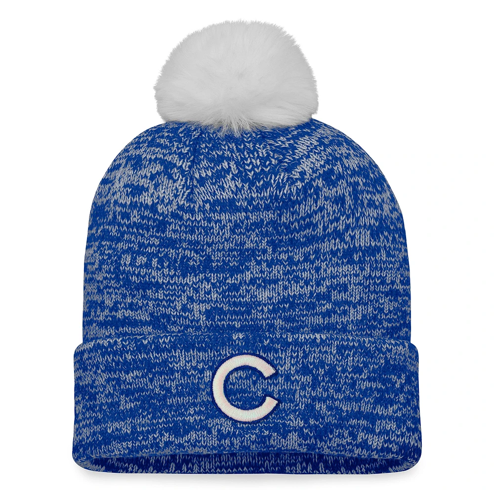 Women's Fanatics Royal/White Chicago Cubs Iconic Cuffed Knit Hat with Pom