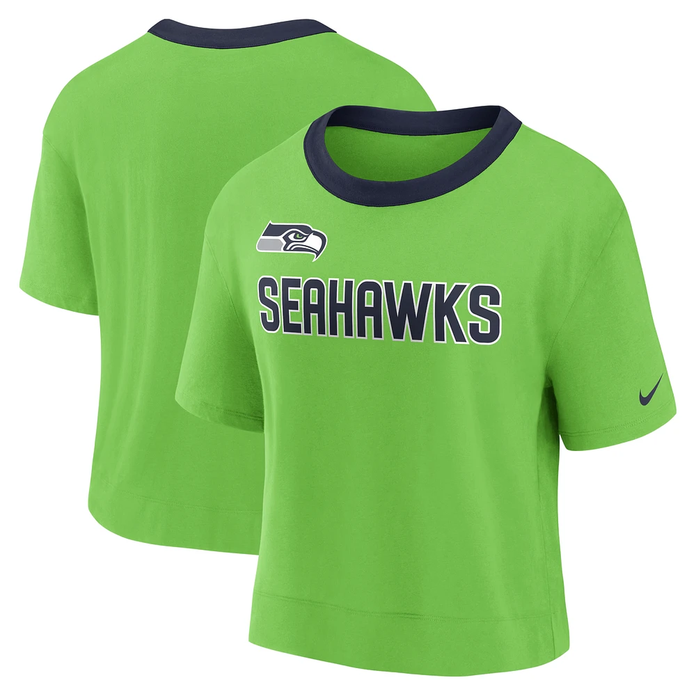 Women's Nike Neon Green Seattle Seahawks High Hip Fashion Cropped Top