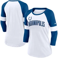 Women's Nike Indianapolis Colts White/Heathered Royal Football Pride Slub 3/4 Raglan Sleeve T-Shirt