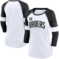 Women's Nike Las Vegas Raiders White/Heather Black Football Pride Raglan 3/4-Sleeve T-Shirt