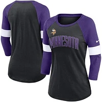 Women's Nike Minnesota Vikings Heathered Black/Heathered Purple Football Pride Slub 3/4 Raglan Sleeve T-Shirt