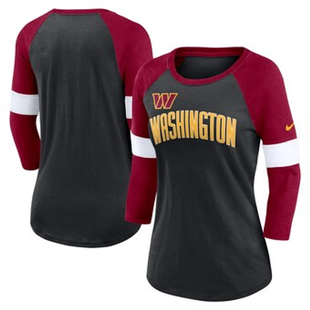 Women's Nike Washington Commanders Heather Black/Burgundy Football Pride Raglan 3/4-Sleeve T-Shirt