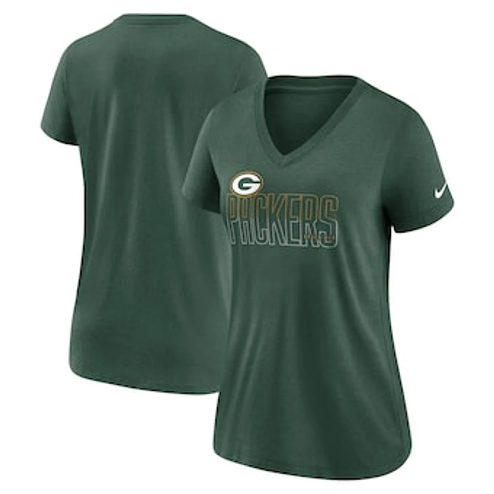 Women's Nike Heathered Green Green Bay Packers Lock Up Tri-Blend V-Neck T-Shirt