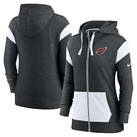 Women's Nike Heather Black/White Arizona Cardinals Monaco Lightweight Full-Zip Hoodie