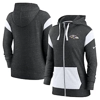 Women's Nike Heather Black/White Baltimore Ravens Monaco Lightweight Full-Zip Hoodie