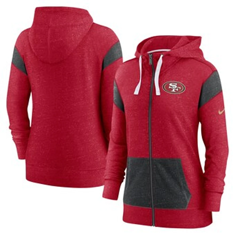 Women's Nike Scarlet/Heather Black San Francisco 49ers Monaco Lightweight Full-Zip Hoodie