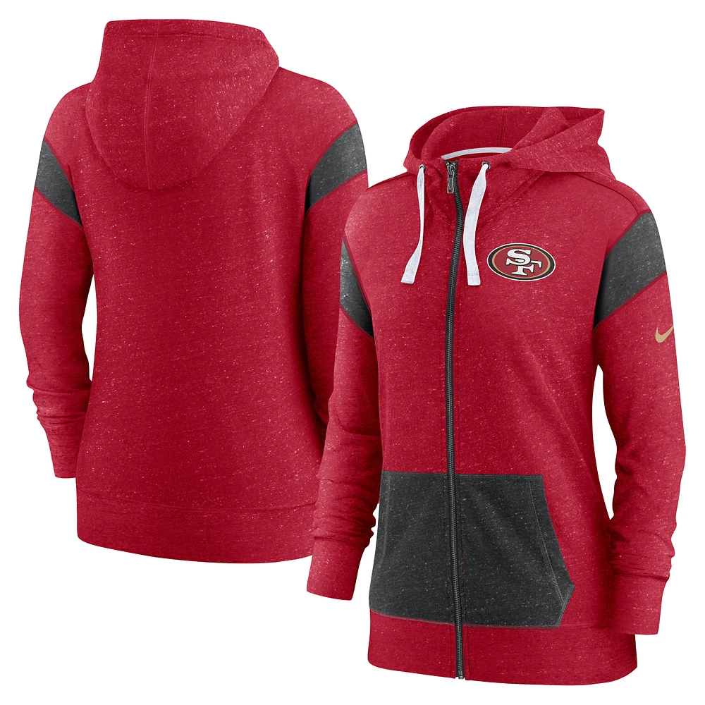 Women's Nike Scarlet/Heather Black San Francisco 49ers Monaco Lightweight Full-Zip Hoodie