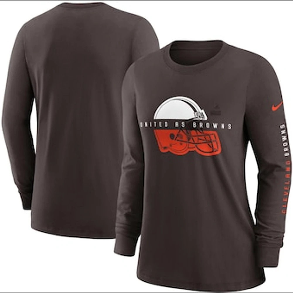 Women's Nike Brown Cleveland Browns Prime Split Long Sleeve T-Shirt