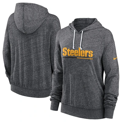 Women's Nike Heather Charcoal Pittsburgh Steelers Team Spirit Gym Vintage Lightweight Hoodie Top