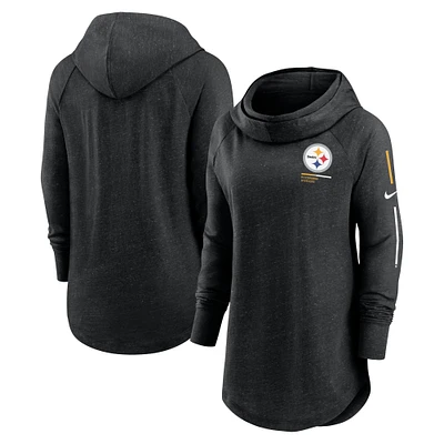 Women's Nike Black Pittsburgh Steelers Minimal Statement Lightweight Raglan Funnel Neck Pullover Hoodie