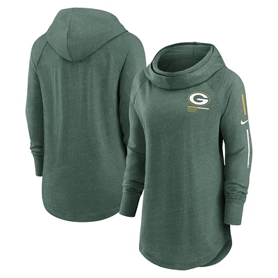 Women's Nike Heather Green Green Bay Packers Minimal Statement Lightweight Raglan Funnel Neck Pullover Hoodie