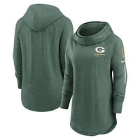 Women's Nike Heather Green Bay Packers Minimal Statement Lightweight Raglan Funnel Neck Pullover Hoodie