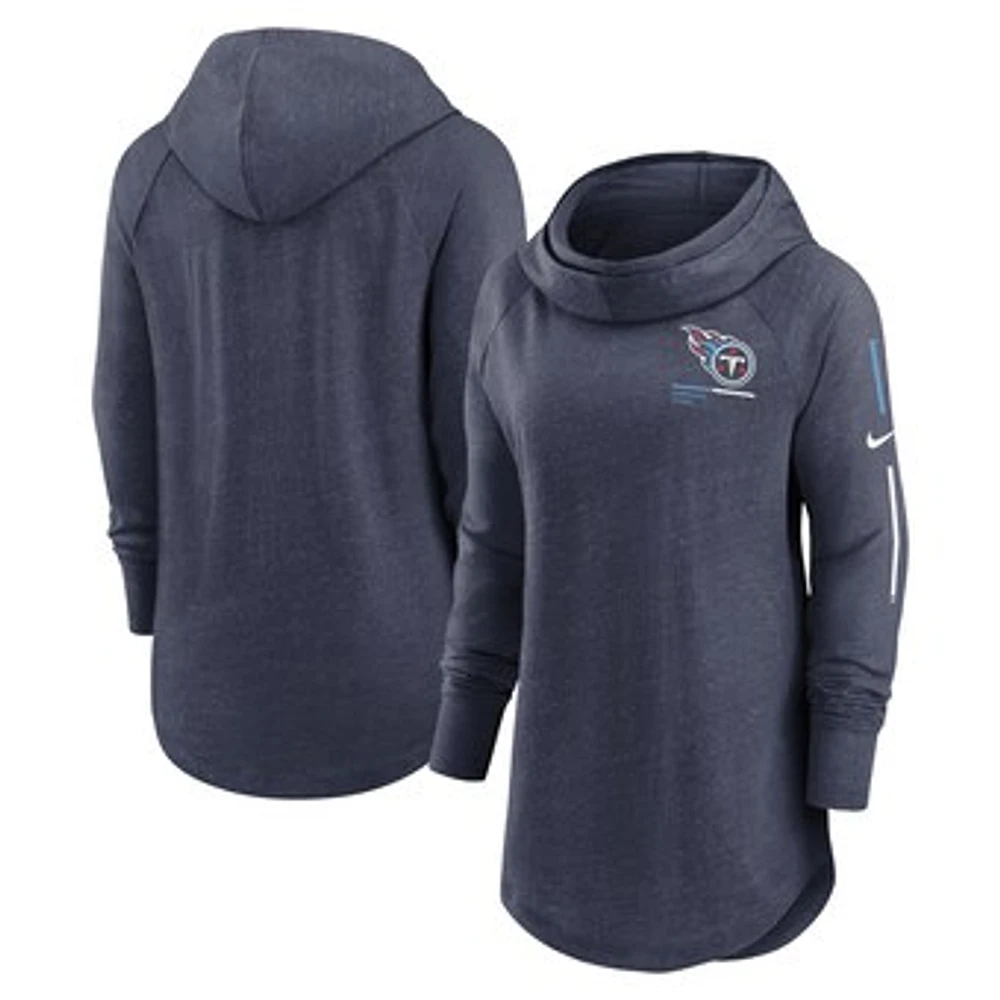 Women's Nike Navy Tennessee Titans Minimal Statement Lightweight Raglan Funnel Neck Pullover Hoodie