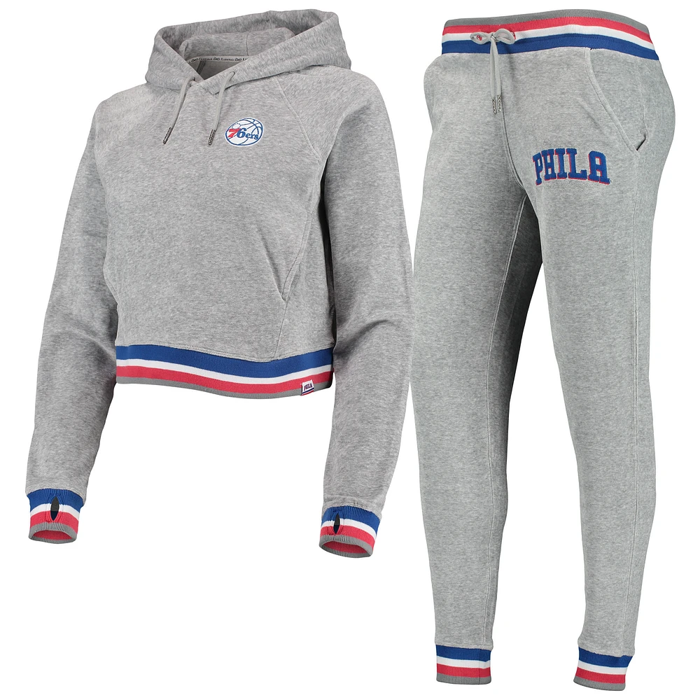 Women's Lusso Gray Philadelphia 76ers Maisie-Maggie Velour Raglan Pullover Hoodie & Jogger Pants Set