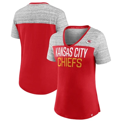 Women's Fanatics Red/Heathered Gray Kansas City Chiefs Close Quarters V-Neck T-Shirt