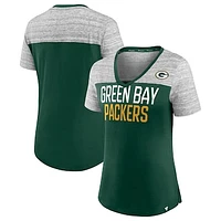 Women's Fanatics Green/Heathered Gray Green Bay Packers Close Quarters V-Neck T-Shirt