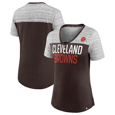 Women's Fanatics Brown/Heathered Gray Cleveland Browns Close Quarters V-Neck T-Shirt