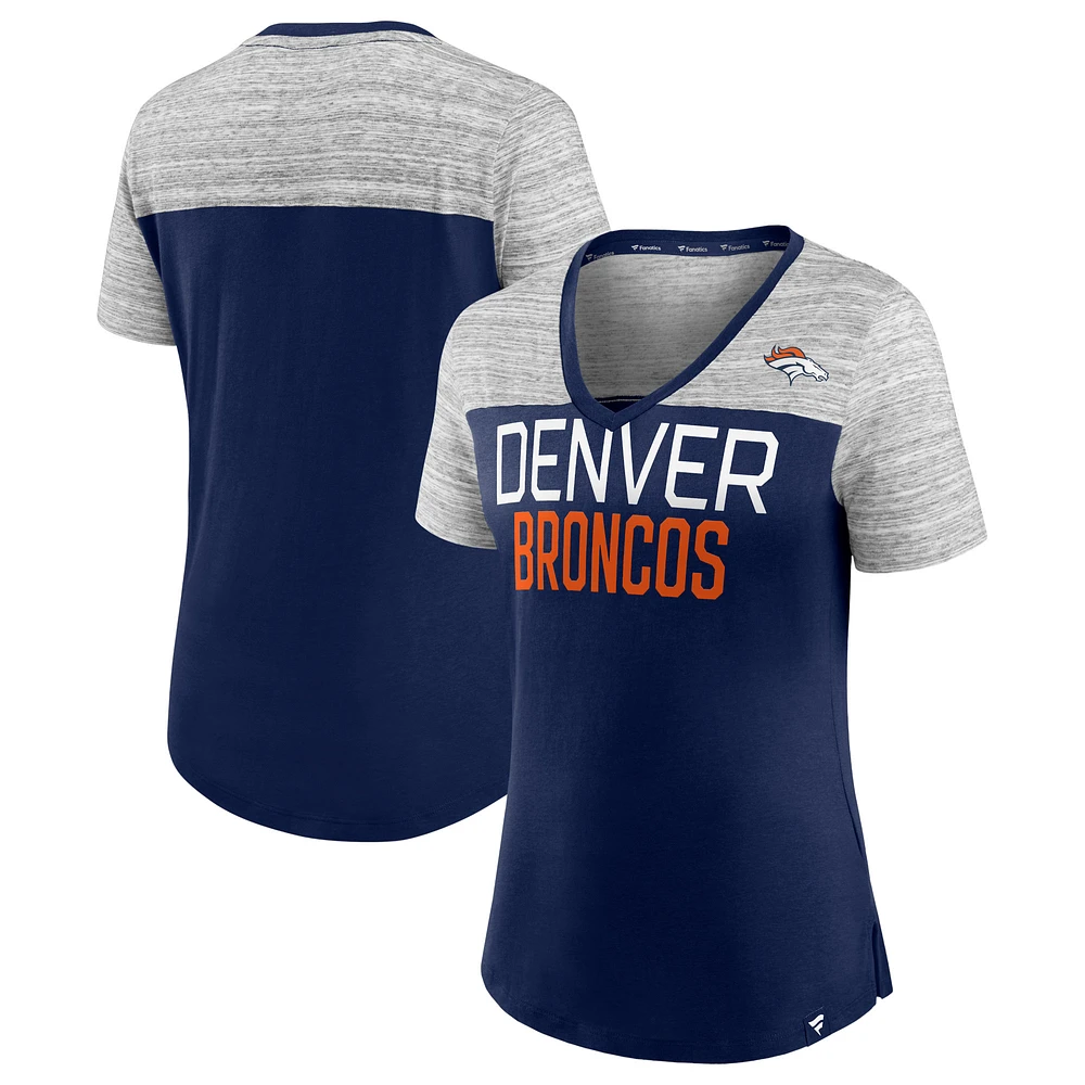 Women's Fanatics Navy/Heathered Gray Denver Broncos Close Quarters V-Neck T-Shirt