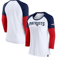 Women's Fanatics White/Navy New England Patriots Durable Raglan 3/4-Sleeve T-Shirt