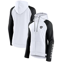 Women's Fanatics White/Black Las Vegas Raiders End Around Lightweight Raglan Full-Zip Hoodie Jacket