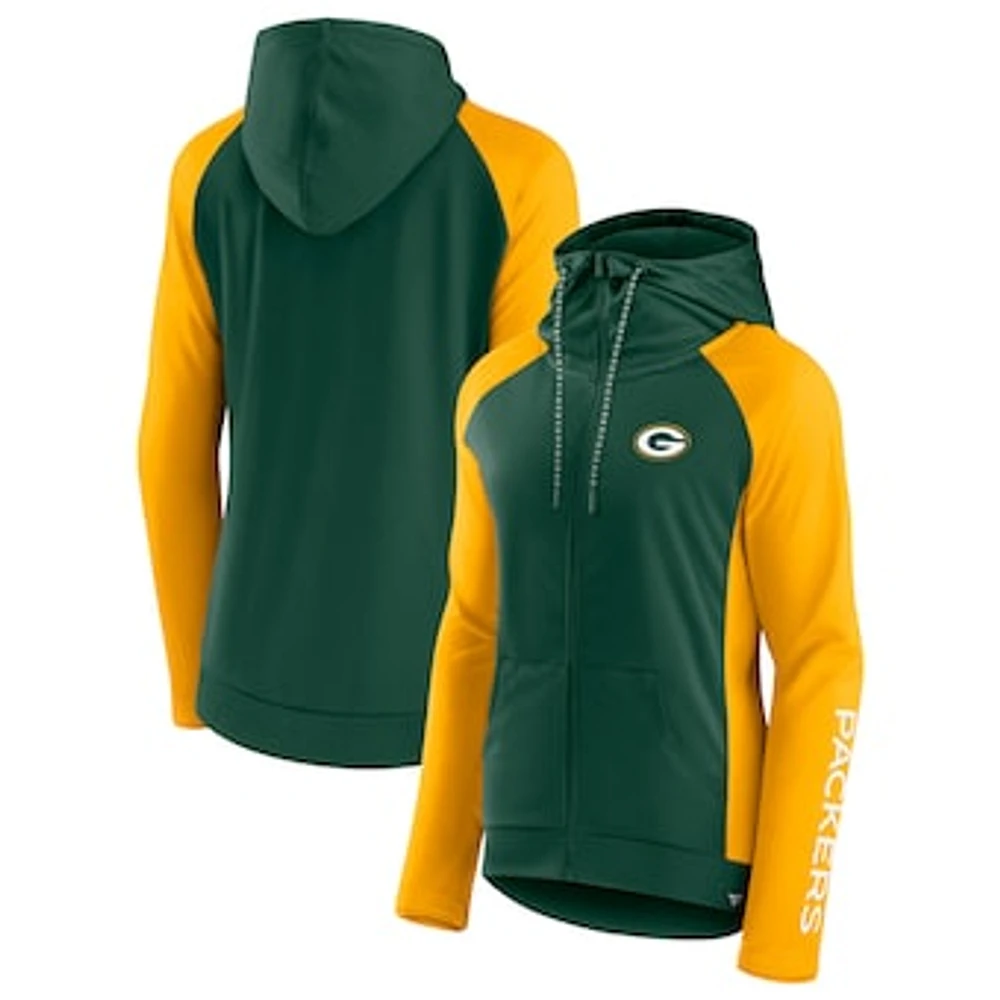 Women's Fanatics Green/Gold Green Bay Packers End Around Lightweight Raglan Full-Zip Hoodie Jacket