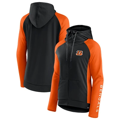 Women's Fanatics Black/Orange Cincinnati Bengals End Around Lightweight Raglan Full-Zip Hoodie Jacket