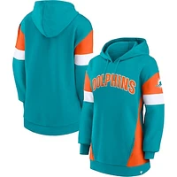 Women's Fanatics Aqua/Orange Miami Dolphins Lock It Down Pullover Hoodie