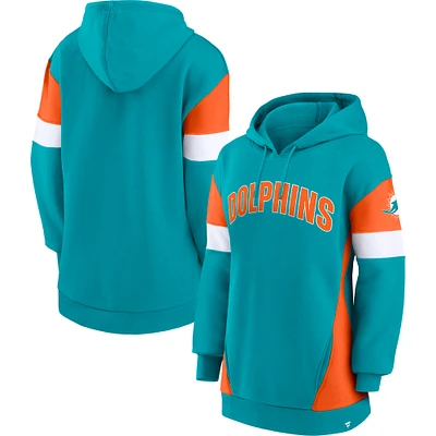 Women's Fanatics Aqua/Orange Miami Dolphins Lock It Down Pullover Hoodie