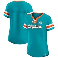 Women's Fanatics Aqua Miami Dolphins Original State Lace-Up T-Shirt