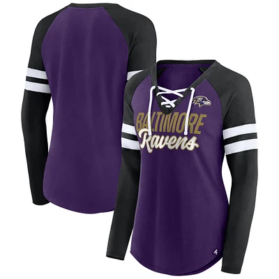 Women's Fanatics Purple/Black Baltimore Ravens True to Form Raglan Lace-Up V-Neck Long Sleeve T-Shirt