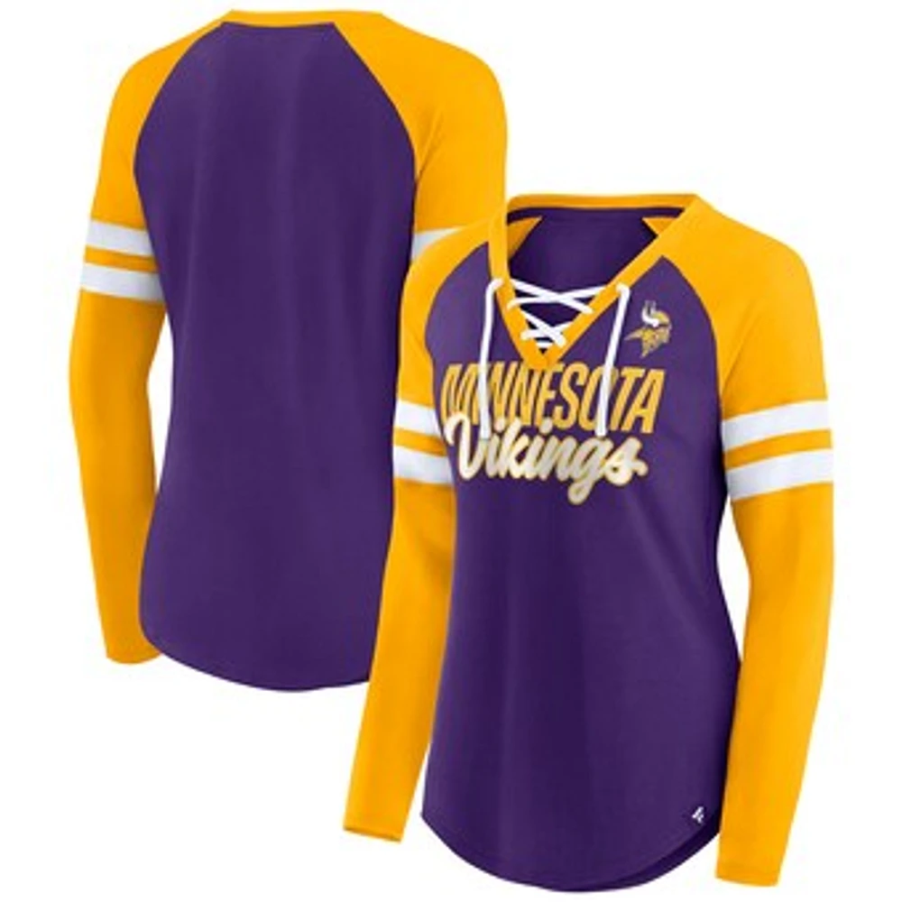 Women's Fanatics Purple/Gold Minnesota Vikings True to Form Raglan Lace-Up V-Neck Long Sleeve T-Shirt