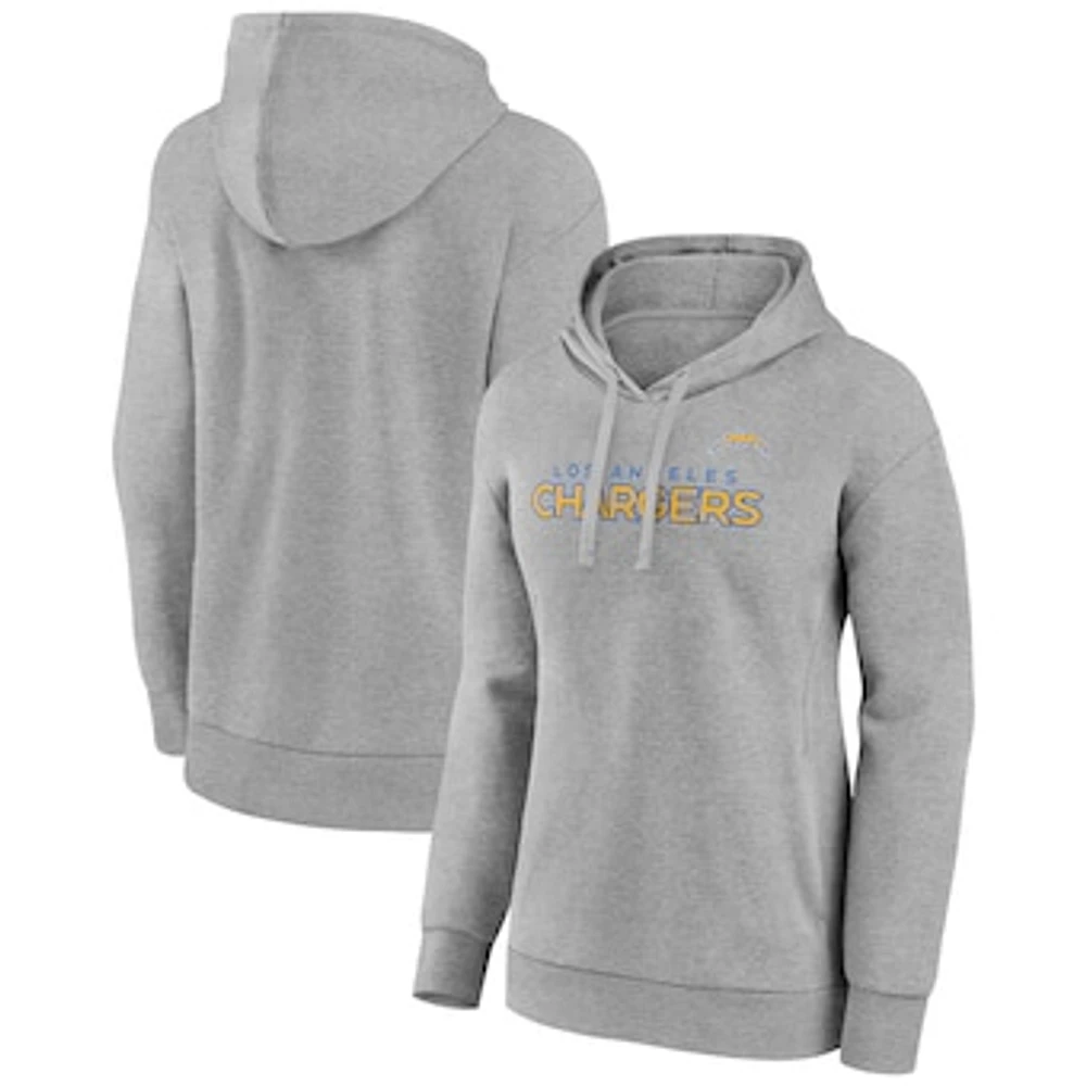 Women's Fanatics Heather Gray Los Angeles Chargers Iconic Cotton Fleece Checklist Pullover Hoodie