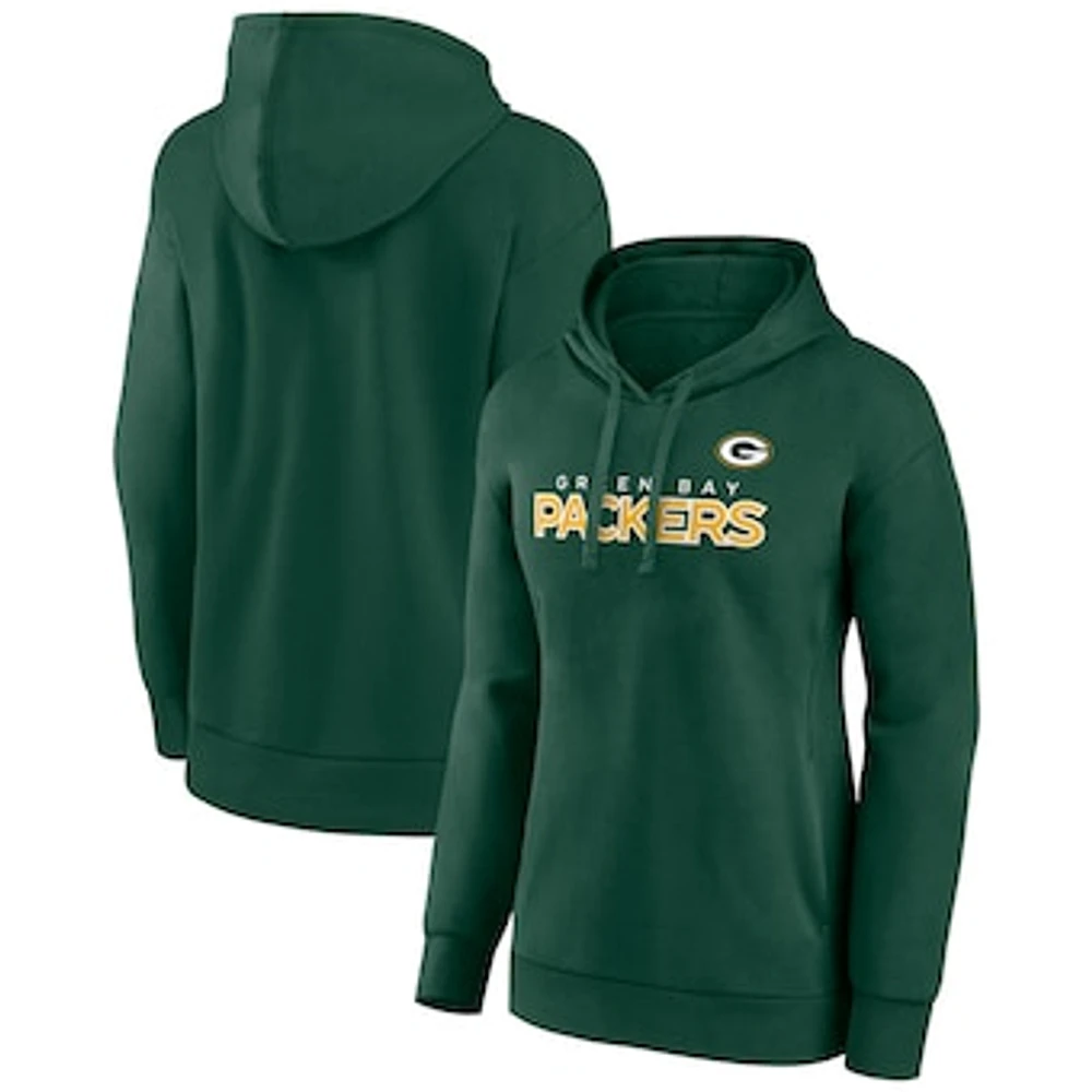 Women's Fanatics Green Green Bay Packers Iconic Cotton Fleece Checklist Pullover Hoodie