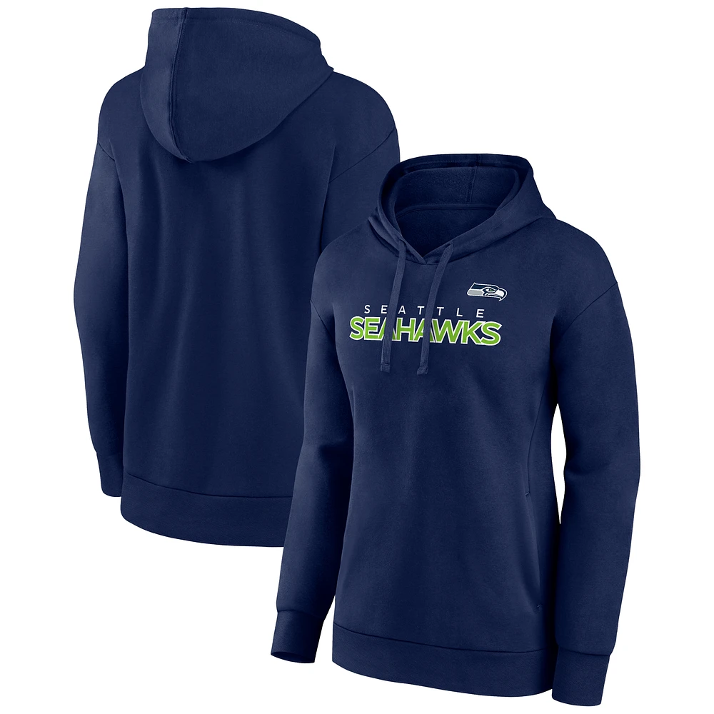 Women's Fanatics College Navy Seattle Seahawks Iconic Cotton Fleece Checklist Pullover Hoodie
