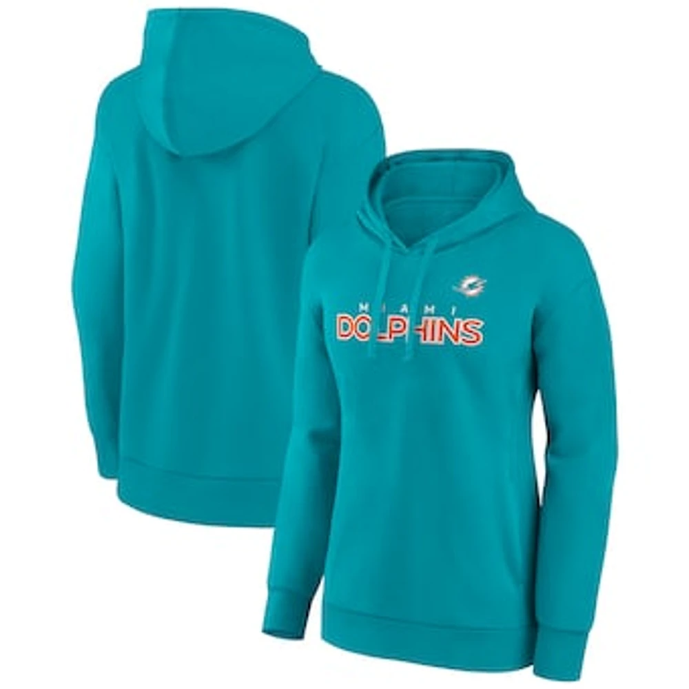 Women's Fanatics Aqua Miami Dolphins Iconic Cotton Fleece Checklist Pullover Hoodie