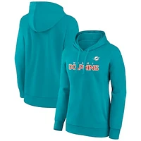 Women's Fanatics Aqua Miami Dolphins Iconic Cotton Fleece Checklist Pullover Hoodie