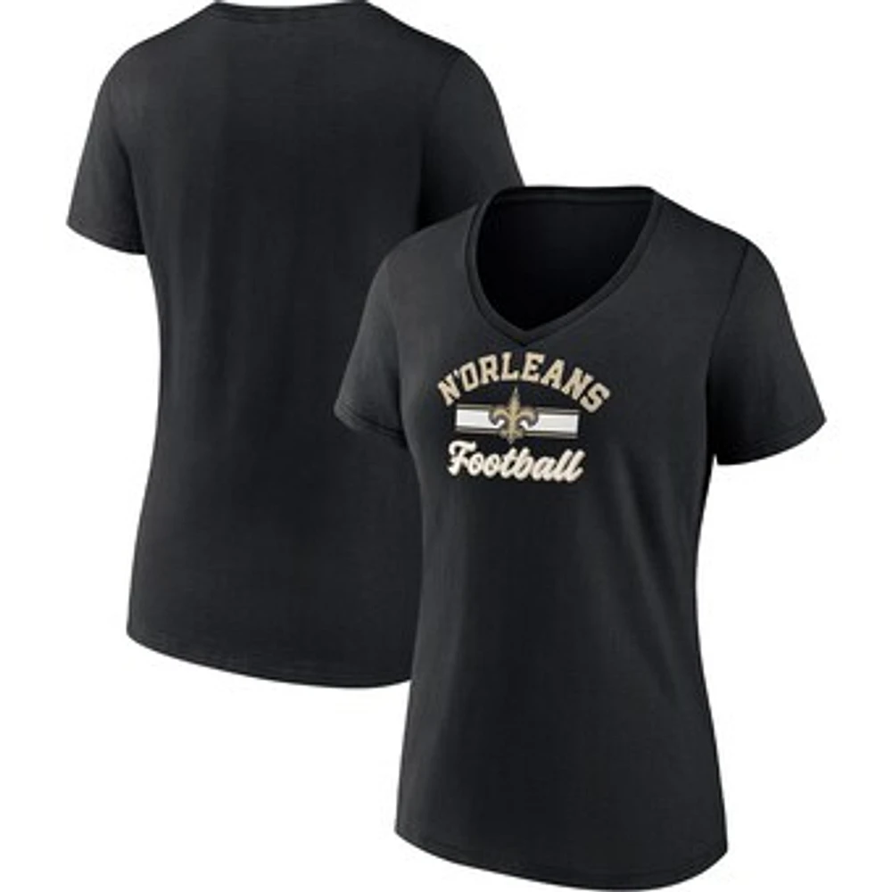 Women's Fanatics Black New Orleans Saints Slogan V-Neck T-Shirt