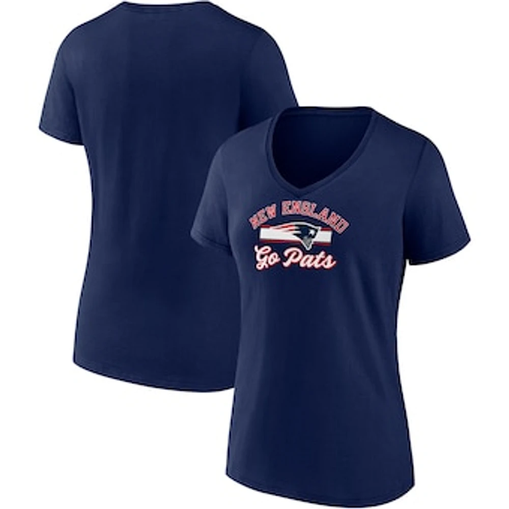 Women's Fanatics Navy New England Patriots Slogan V-Neck T-Shirt