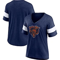 Women's Fanatics Heathered Navy/White Chicago Bears Distressed Team Tri-Blend V-Neck T-Shirt